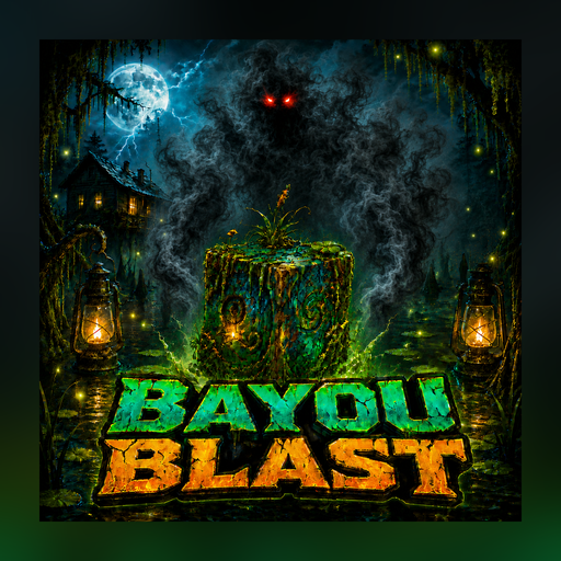 Bayou Blast app icon — a mossy crate leaping through neon bayou light