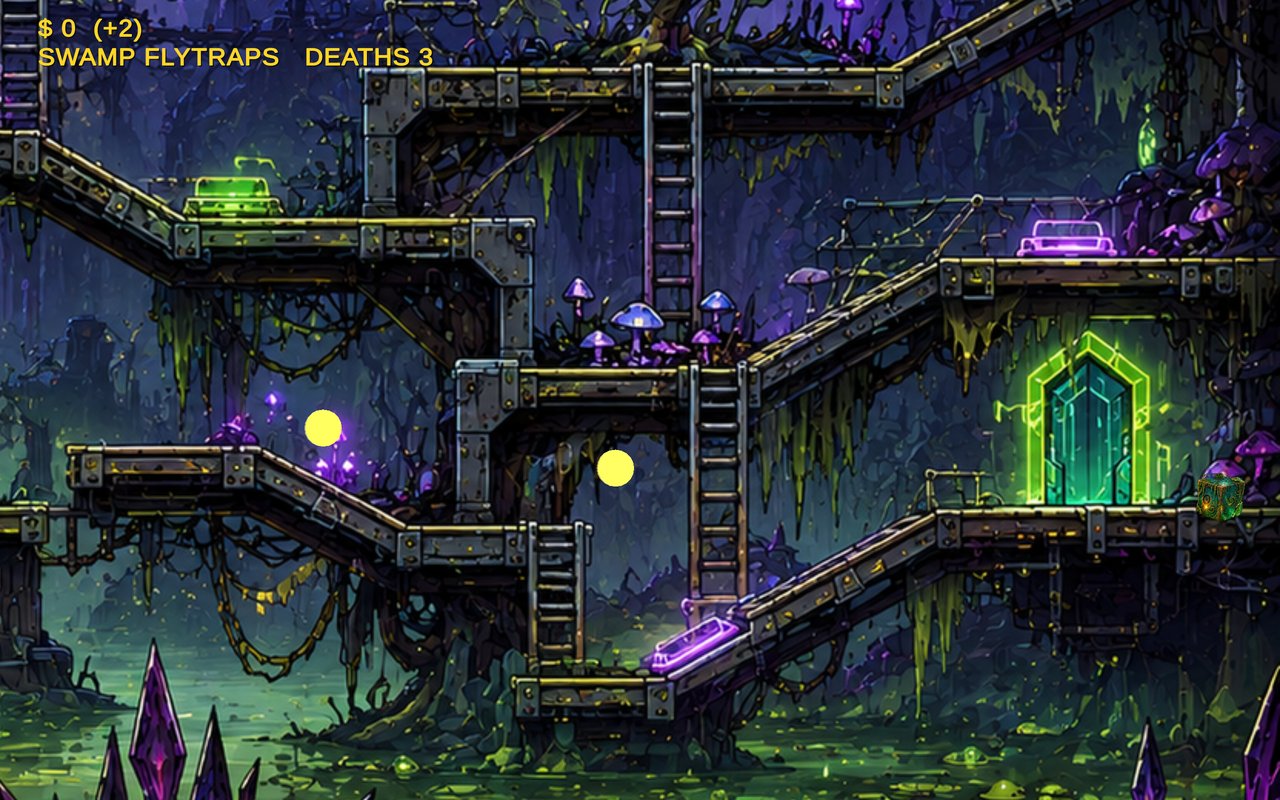 Bayou Blast gameplay — a moonlit level with hover-cars and hanging moss