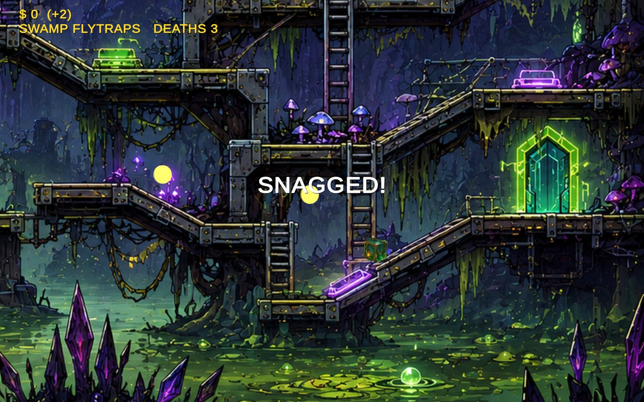 Bayou Blast gameplay — coins and a glowing portal at the top of a level