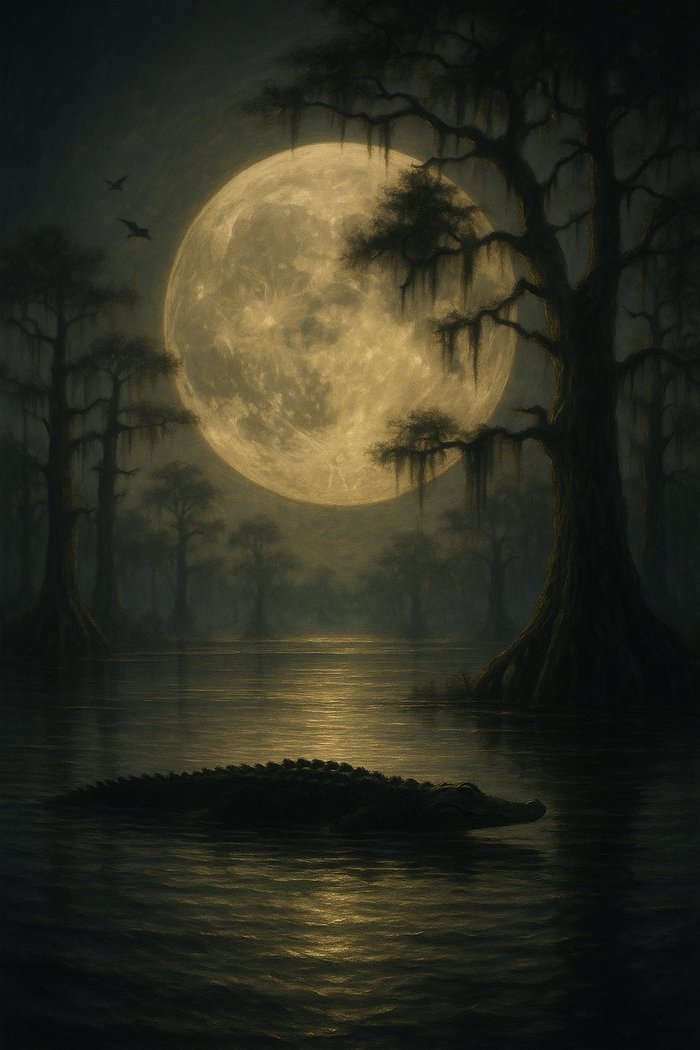Gator Moon — a huge low moon over the bayou