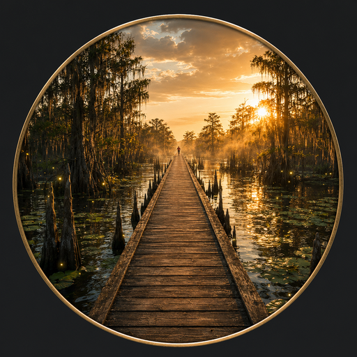 Bayou Rush app icon — a runner sprinting down a moonlit bayou boardwalk