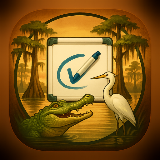 Bayou Scratchpad app icon — a white heron over a golden bayou