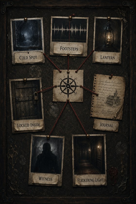 Nightveil — the evidence board connecting the clues
