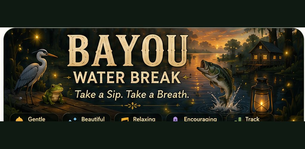Bayou Water Break — take a sip, take a breath